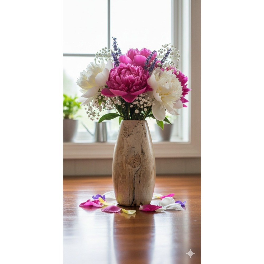 Handmade Rustic Spalted Wood Vase Natural Grain Boho Farmhouse Decor